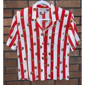 Vintage Diversity Womens Petite Red White Striped Gold Coin Button Up Blouse 4